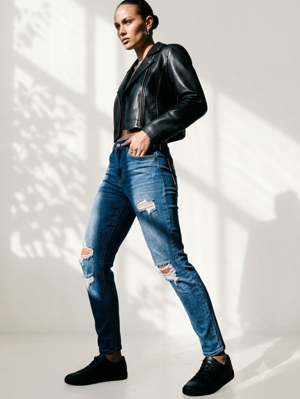 Fashion Nova Distressed Medium Wash Stretch Skinny Jeans Size 5